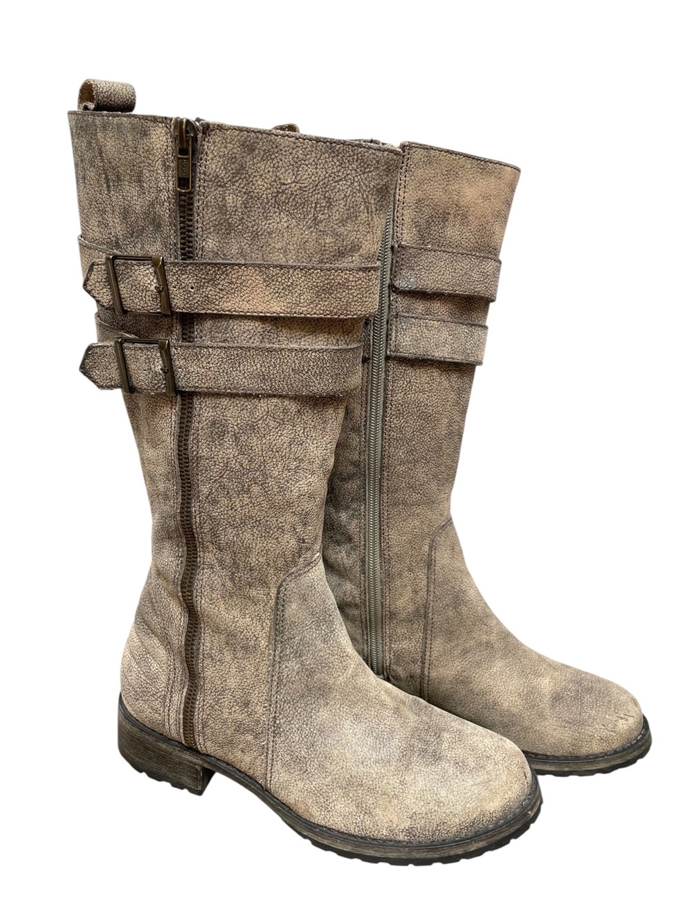 Matisse Roady Distressed Speckled Leather Western Grunge Boot Taupe/Brown Sz 8.5